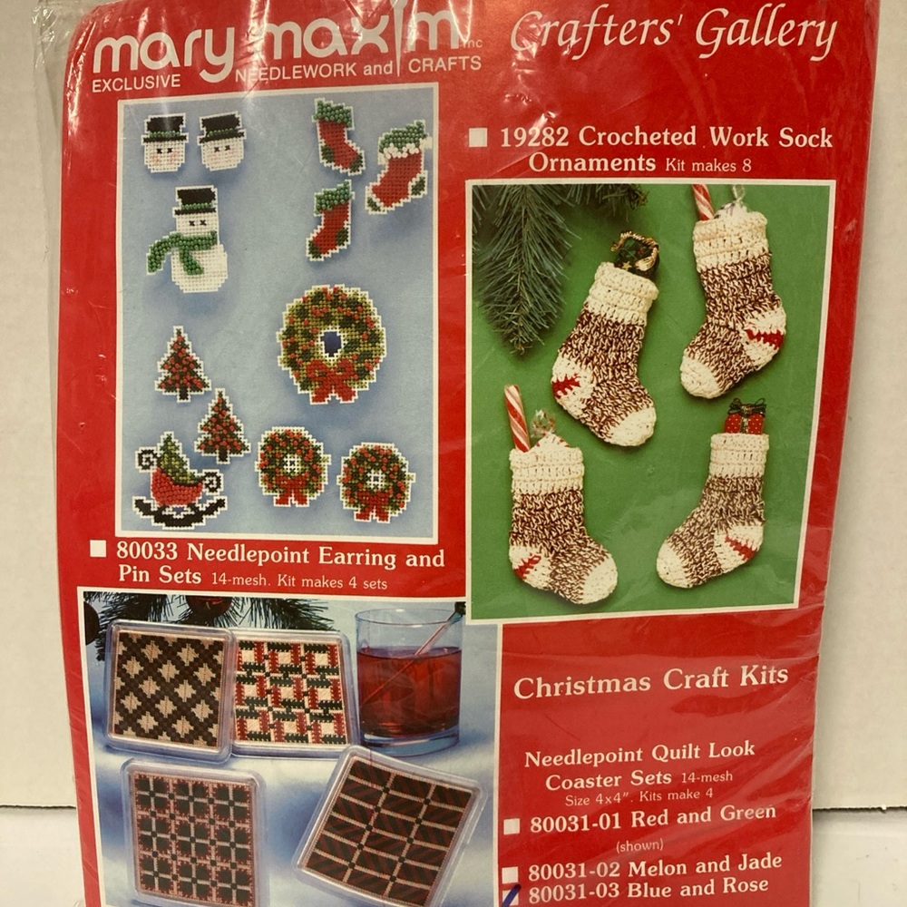 NEW OP Mary Maxim #80031 Needlepoint Blue And Rose Coaster Set Makes 4 Coasters
